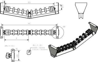 AR ( 1:12 ) BL ( 1 : 8 ) AR BL HC F DIA. 5/10 HD 600BW - 2400BW 2 HOLES = 18x30mm ED